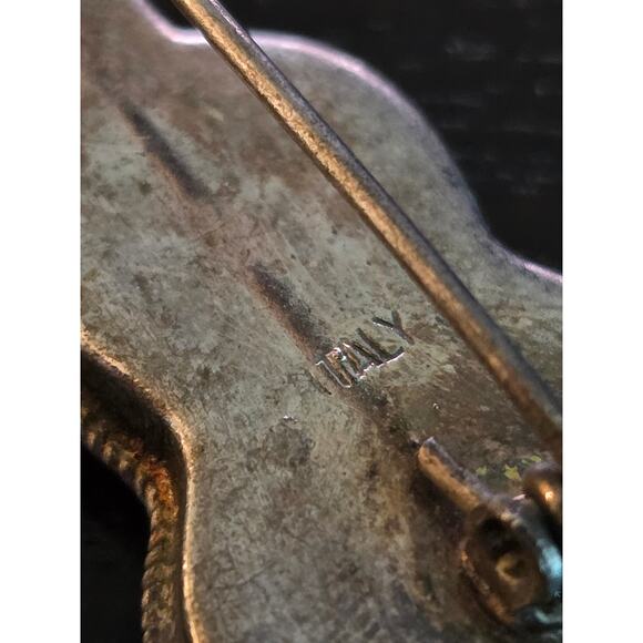 Vintage 1950s-70s Italian Micro Mosaic Guitar Brooch Pin Floral Millefiori Italy - Picture 5 of 5